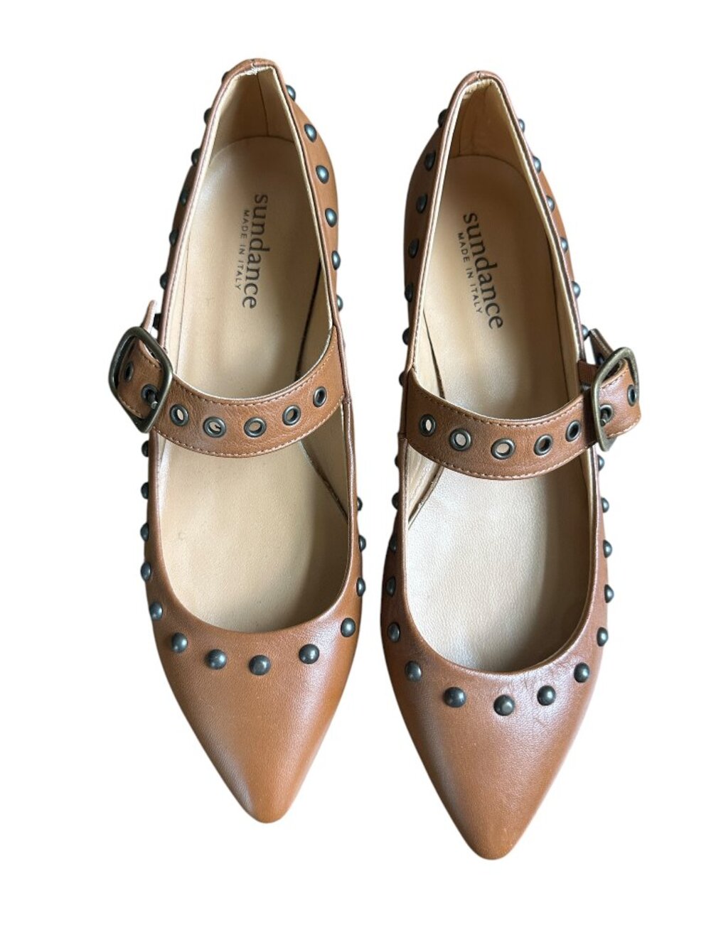 Sundance Brown Leather Pointed-toe Mary Jane Flats Size 8.5 (39)